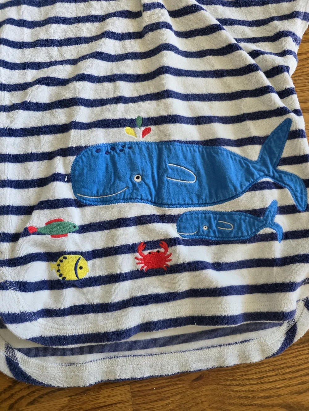 Baby Boden Blue & White Striped Hooded Swim Poncho with Whale Appliqué